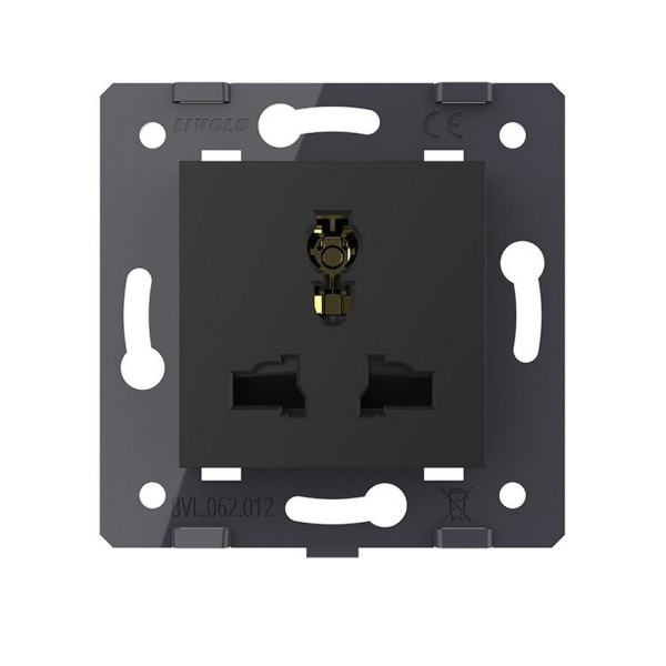 Розетка универсальная с з/з с защитными шторками 16A, цвет черный (механизм) Livolo
