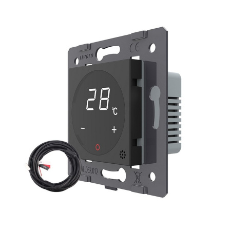 Терморегулятор пола 16А, сенсорное управление, датчик воздуха, датчик пола 5 м, Черный (мех.) Livolo