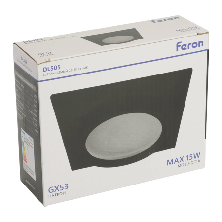Светильник потолочный встраиваемый, 15W 230V GX53, IP44, черный, квадрат, без лампы, DL505 Feron