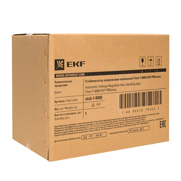 Стабилизатор напряжения напольный TITAN F-8000 PROxima EKF