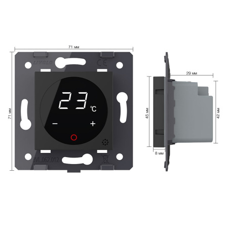 Терморегулятор пола 16А, сенсорное упр., датчик воздуха, твердотельное реле, Черный (мех.) Livolo