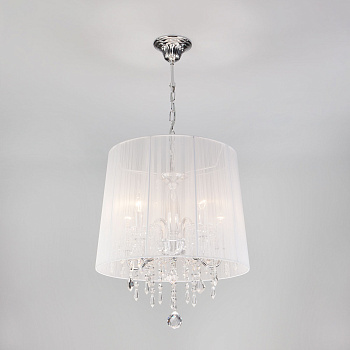 Подвесная люстра с абажуром 5*E14 40Вт хром IP20 Allata (2045/5 хром / белый) Eurosvet