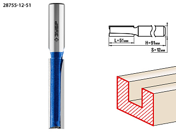 12x51мм, хвостовик 12мм, фреза пазовая прямая с нижними подрезателями ЗУБР