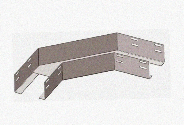 Лоток угловой замковый глухой КГЗГ 400х100-90 УХЛ1 поворот на 90, оцинкованный лист S1,5