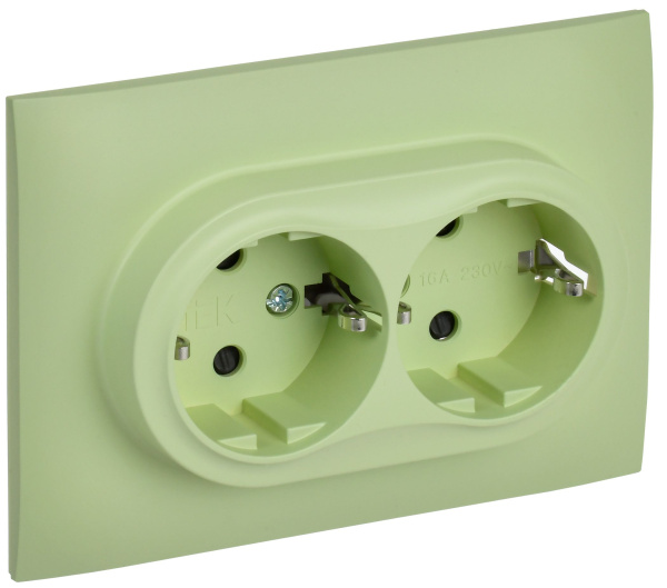 SKANDY Розетка 2-местная с заземлением с защитными шторками 16А в сборе SK-R07G мятный IEK