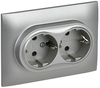 SKANDY Розетка 2-местная с заземлением с защитными шторками 16А в сборе SK-R07S серебряный IEK