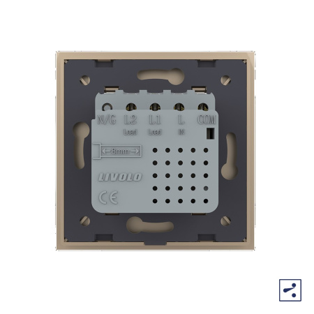 Двухклавишный проходной сенсорный выключатель Module, цвет золотой Livolo