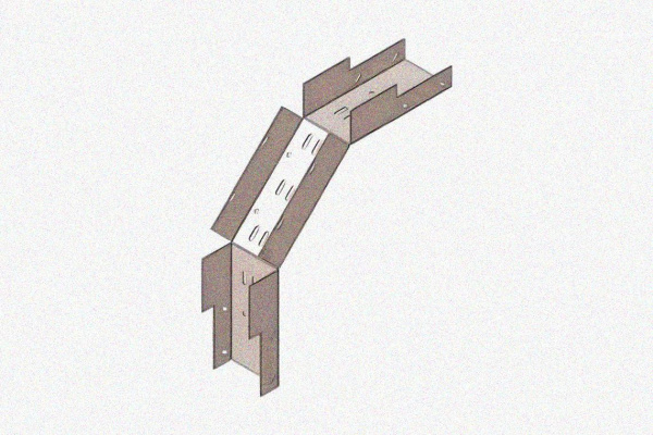 Лоток замковый глухой КСЗГ 100х50-90 УТ1,5 для поворота трассы вниз на 90, оцинкованный лист, S0,8
