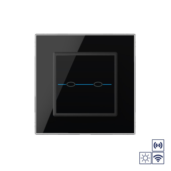 Сенсорный импульсный радиоуправляемый выключатель Quadro сухой контакт 2 клавиши Черный Livolo