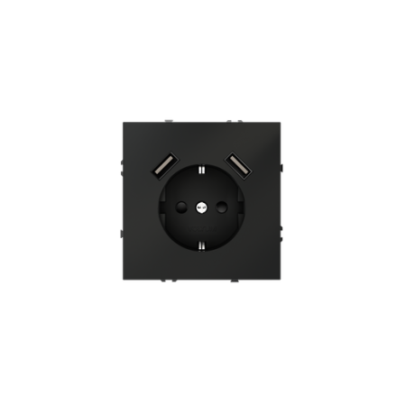 Розетка встраиваемая Voltum S70 с заземлением и защитными шторками, 16А, с USB, A+A, (черный матовый