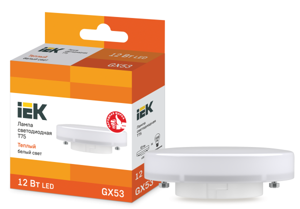 Лампа светодиодная T75 таблетка 12Вт 230В 3000К GX53 IEK