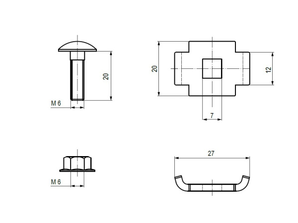 Винтовой соединительный комплект двойной 6x20 (Винт М6+гайка) (50 шт) INOX EKF