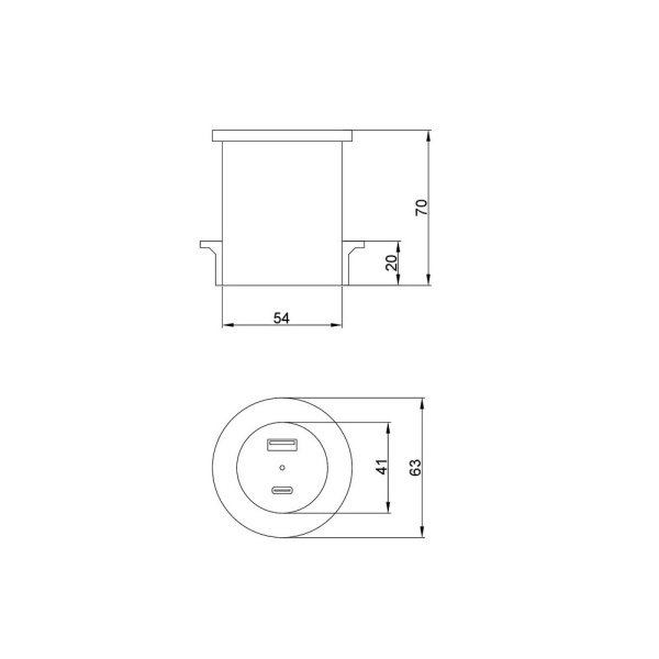 Розетка встраиваемая 2 USB Type A+C 45W стандарта QC3.0 + PD3.0, кабель 2м, RocketSocket, посадочный ⌀ 54мм