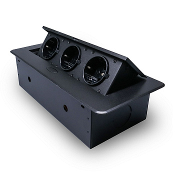 Розетка горизонтальная выдвижная 3 Euro 16A RocketSocket, проводка, цвет черный