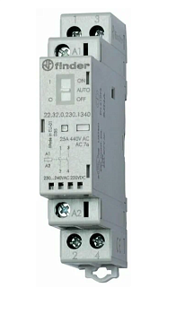 Контактор модульный 2NO 25А AgSnO2 230В AC/DC 17.5мм IP20 опции: мех. индикатор + LED FINDER