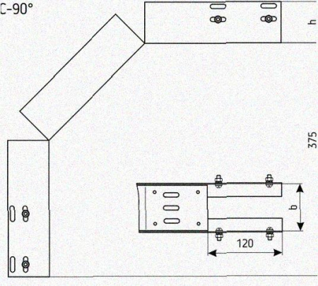Лоток перфорированный КС 150х150-90 УХЛ1 для поворота трассы вниз на 90, горячее цинкование S1,5