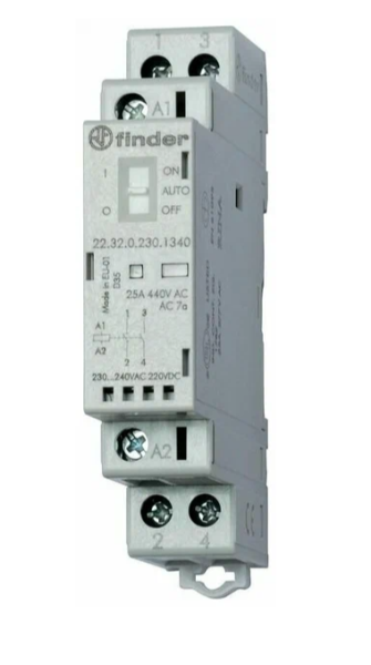 Контактор модульный 2NO 25А AgSnO2 230В AC/DC 17.5мм IP20 опции: мех. индикатор + LED FINDER
