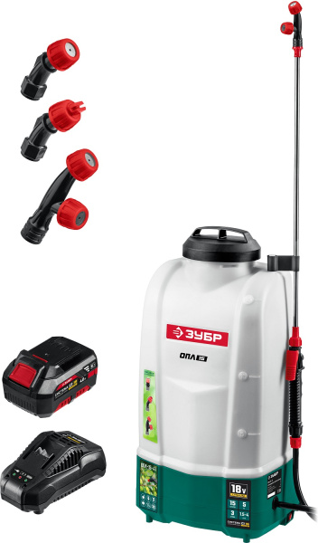 15 л бак, 1 АКБ (4Ач), 5 кг опрыскиватель аккумуляторный, Li-Ion 18В ЗУБР
