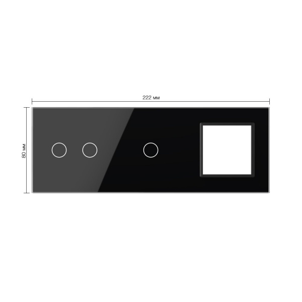 Панель тройная: 2 выключателя + 1 выключатель + 1 розетка Черная Livolo