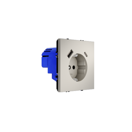 Розетка встраиваемая Voltum S70 с заземлением и защитными шторками, 16А, с USB, A+C, (кашемир)