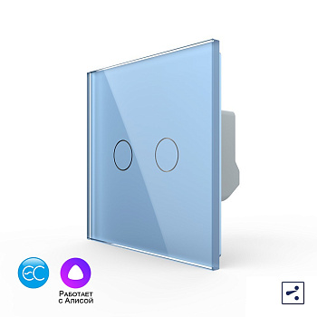 Двухклавишный проходной умный сенсорный выключатель EC, 1 пост, цвет синий Livolo