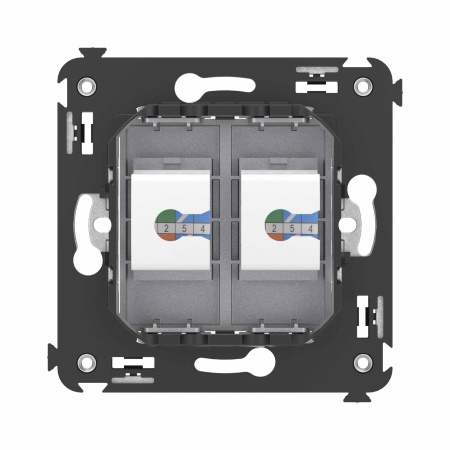 Телефонная розетка RJ-12 без шторки в стену двойная, "Avanti", "Закаленная сталь" DKC