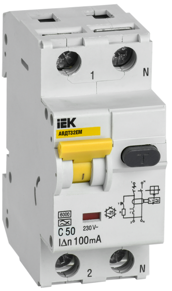 Дифференциальный автоматический выключатель АВДТ32EM 50А С 100мА IEK