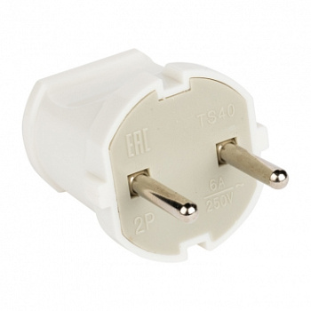 Вилка прямая б/з бел, 6А 250В PROxima EKF