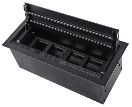 Donel Настольный встраиваемый розеточный блок с откидной крышкой 8 мод. (4 мод. 45х45), черный