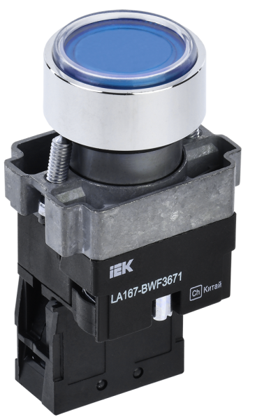 Кнопка управления LA167-BWF3671 d=22мм RC 1з с подсветкой синяя IEK