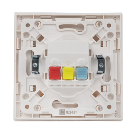 Стокгольм Розетка 1-местная с/з 16А белая с защ, штор, EKF