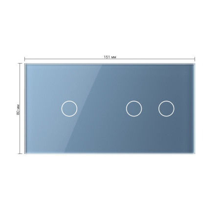 Панель для двух сенсорных выключателей, 3 клавиши (1+2), цвет синий, стекло Livolo