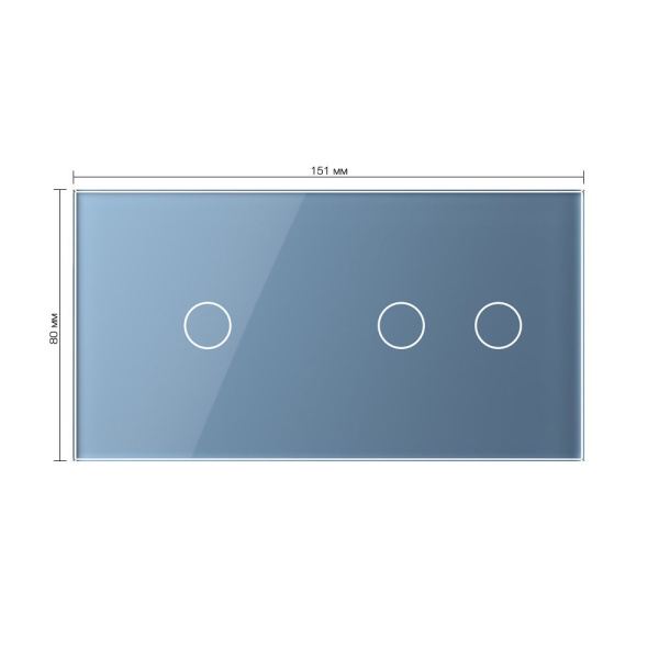 Панель для двух сенсорных выключателей, 3 клавиши (1+2), цвет синий, стекло Livolo