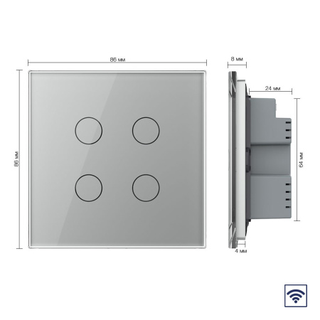 Сенсорный радиоуправляемый выключатель 4 клавиши 1 пост Серый UK стандарт Livolo