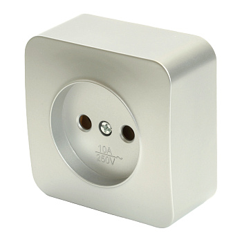 Розетка 1-местная б/з открытой установки, STEKKER, 250В, 10А, IP20, серия София, серебро, MST10-11-03