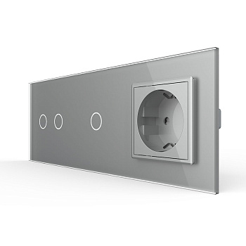Сенсорный выключатель комб. на 3 линии 1 розетка 3 модуля Серый B Livolo