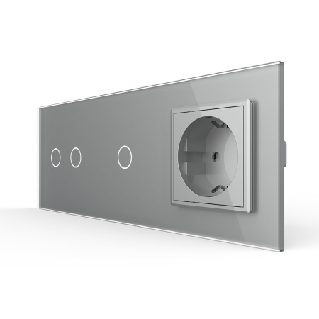 Сенсорный выключатель комб. на 3 линии 1 розетка 3 модуля Серый B Livolo