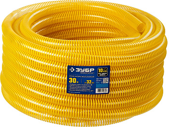 Шланг напорно-всасывающий со спиралью ПВХ, 10 атм, 32мм х 30м ЗУБР