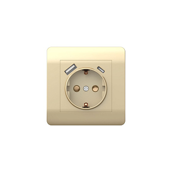 Розетка с/з со шторками, 16А+ USB двойная A+C, 5В/2,1А, шампань NEW3-E CHINT
