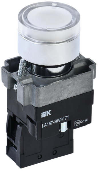 Кнопка управления LA167-BW3171 d=22мм RC 1з с подсветкой белая IEK