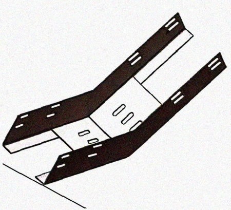 Лоток перфорированный КП 300х100-45 УХЛ1 для поворота трассы вверх на 45, оцинкованный лист S1,0