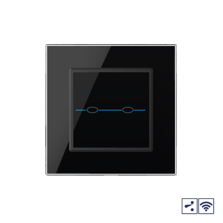 Сенсорный проходной радиоуправляемый выключатель Quadro 2 клавиши 1 пост Черный Livolo