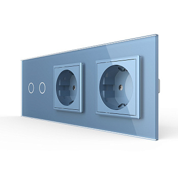 Сенсорный выключатель комбинированный на 2 линии 2 розетки 3 модуля Синий Livolo