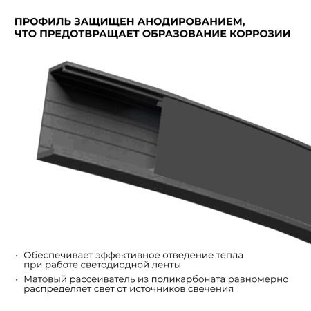 08-35-Ч Профиль алюминиевый для светодиодной ленты, анод., П-образный, гибкий, накладной, черный, 15х5,6мм, 2м, шир. ленты до 10мм, индивид. упаковка 