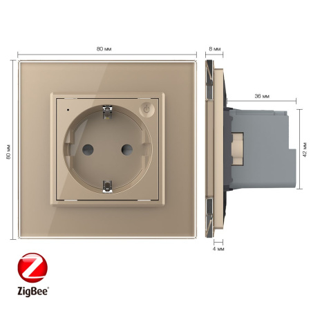 Розетка электрическая ZigBee (Wi-Fi) с заземлением защитными шторками 16A 1 пост Золотая Livolo