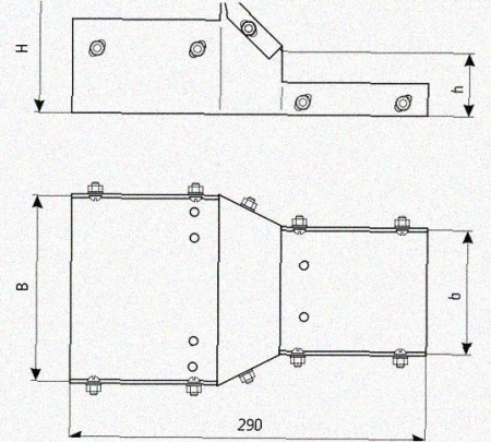 Лоток переходной замковый ЛПЗ 100х100-100х50 УТ1,5, оцинкованный лист S1,0