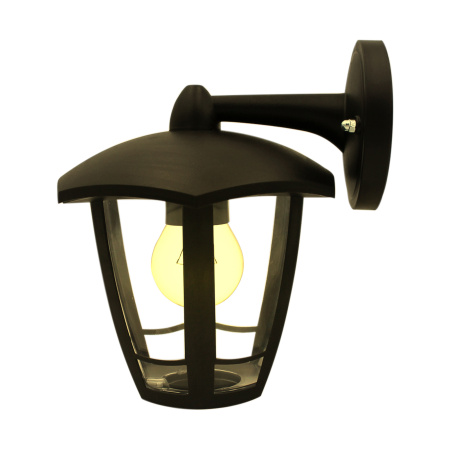 11-165 Светильник садово-парковый, настенный вниз, «Дели 3», Е27х60Вт, 6-ти гранный, пластик, черный, прозрачный поликарбонат, 177х192х223м... APEYRON