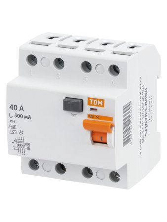 Устройство защитного отключения УЗО ВД1-63 4П 40А 500мА TDM