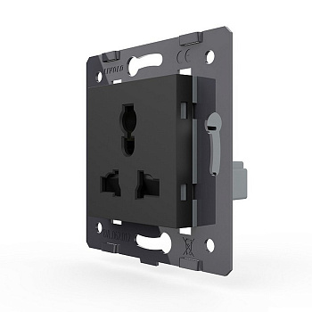 Розетка универсальная с з/з с защитными шторками 16A, цвет черный (механизм) Livolo