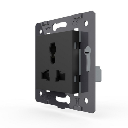 Розетка универсальная с з/з с защитными шторками 16A, цвет черный (механизм) Livolo